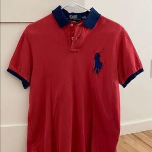 Navy Blue and Raspberry Red Polo